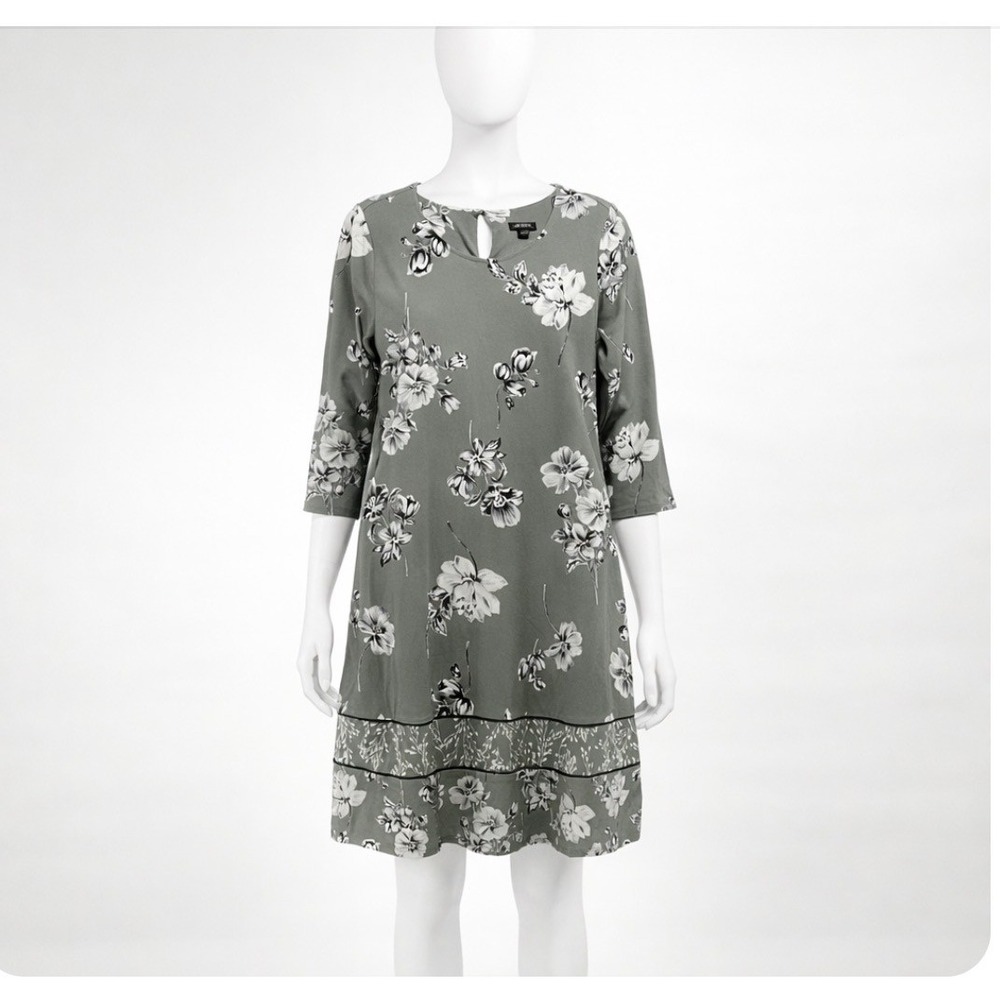 J. Jill Wearever Sage Green Floral 3/4 Sleeve A-Line Dress Small KDR204881